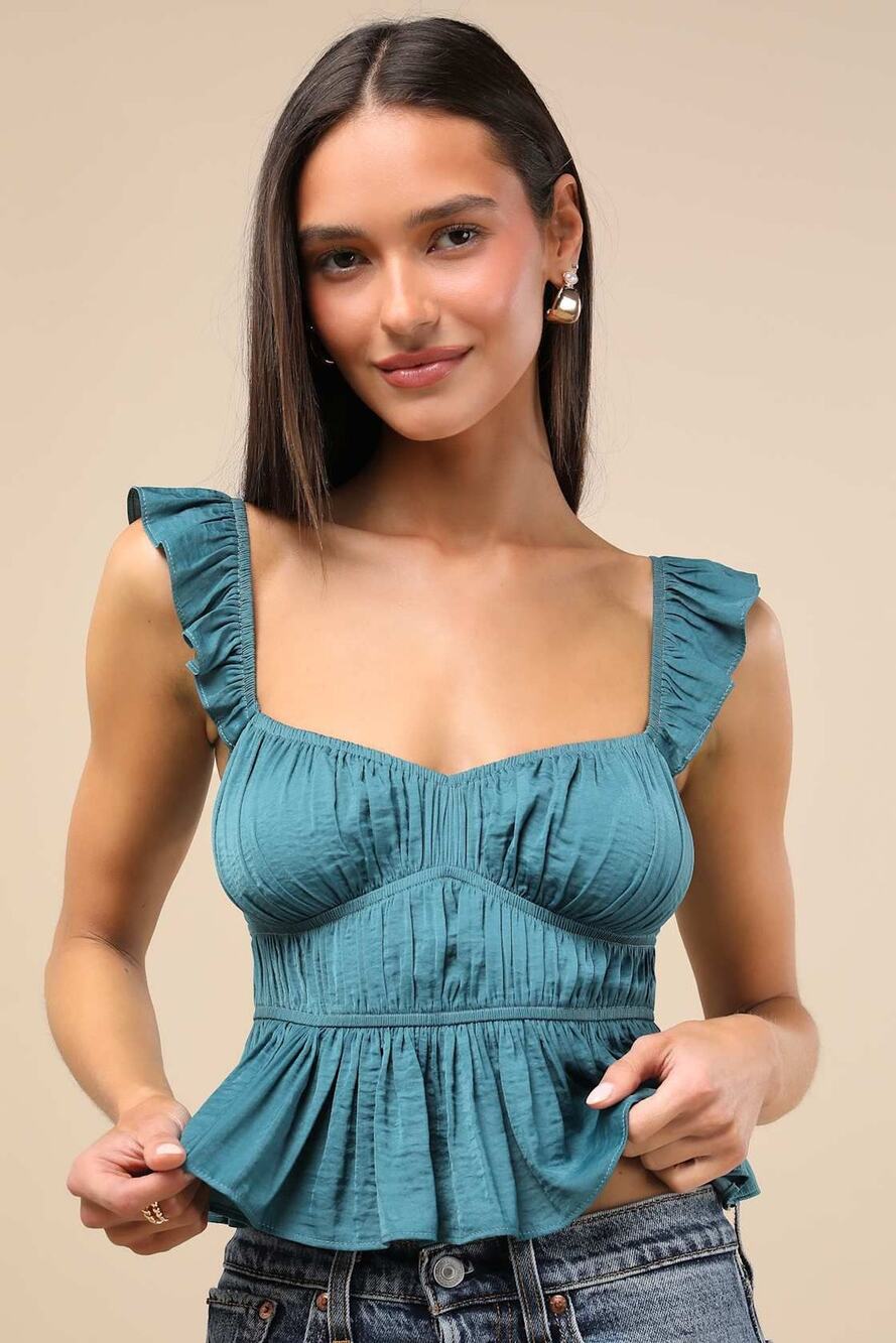 Lulus Sanne Teal Green Flutter Sleeve Tank Top Size L